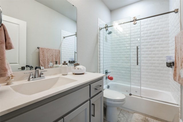 840 Redstem Dr, Prosper, TX 75078 - bathroom with vanity, bath / shower combo with glass door, and marble look tile flooring