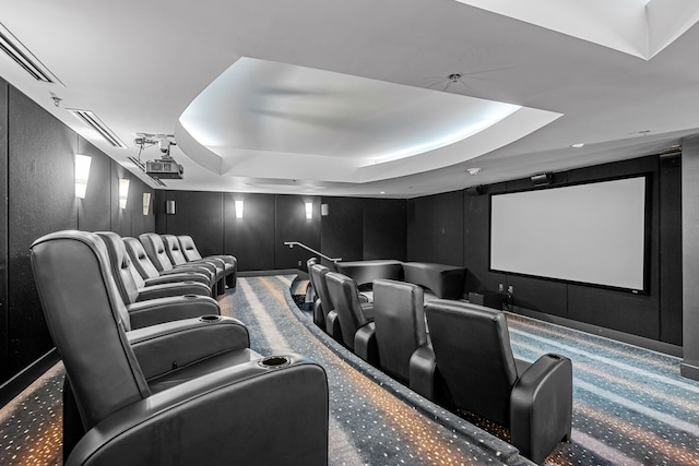 1200 Main St Unit 707, Dallas, TX 75202 - carpeted cinema room with a raised ceiling