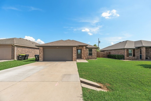 421 W Holford St, Pilot Point, TX 76258 - view of front of house with brick siding, a garage, concrete driveway, and a shingled roof