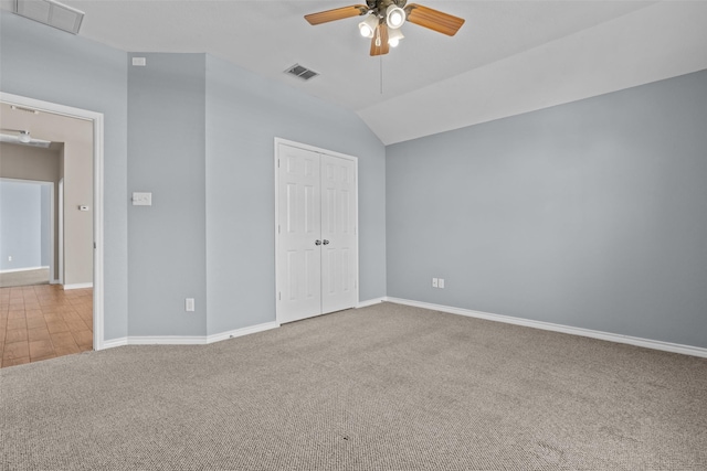 842 Randall Rd, Weatherford, TX 76087 - unfurnished bedroom with carpet floors, a closet, a ceiling fan, and lofted ceiling