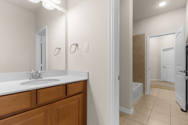 4560 Cheetah Trl, Frisco, TX 75034 - full bathroom with tile patterned floors, vanity, and shower / bathtub combination