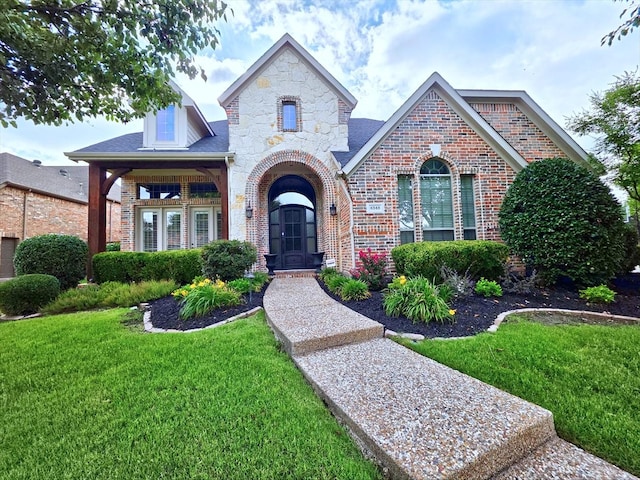 4348 Rice Ln, Carrollton, TX 75010 - french country home with brick siding and a front yard