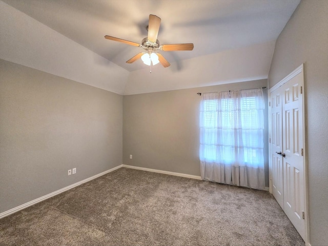 4348 Rice Ln, Carrollton, TX 75010 - empty room with carpet flooring, a ceiling fan, and lofted ceiling