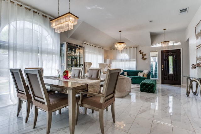 1400 Ambrose Dr, Allen, TX 75002 - dining area with a chandelier and light marble finish floors
