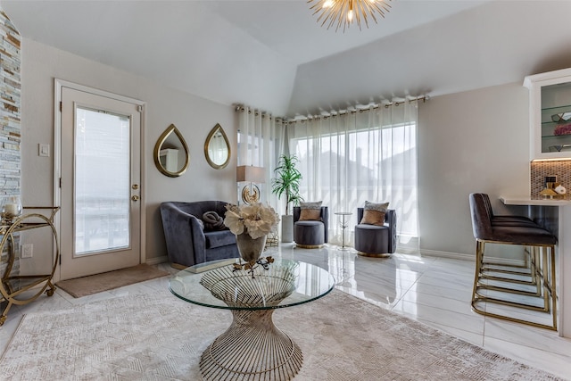 1400 Ambrose Dr, Allen, TX 75002 - living room featuring plenty of natural light, vaulted ceiling, and light tile patterned floors