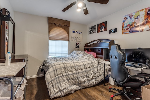 1400 Ambrose Dr, Allen, TX 75002 - bedroom with wood finished floors, a ceiling fan, and a desk