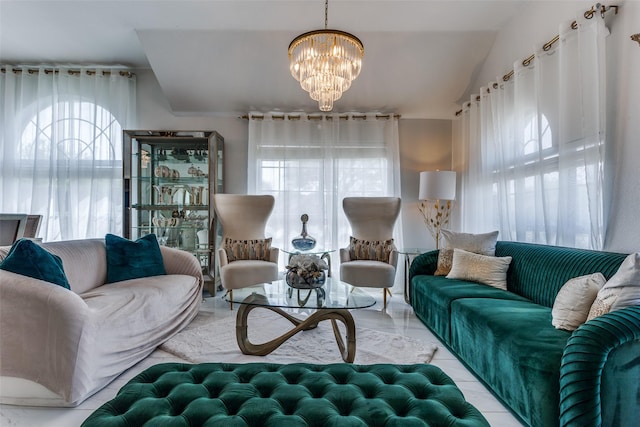 1400 Ambrose Dr, Allen, TX 75002 - tiled living area with a chandelier