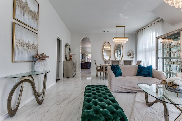 1400 Ambrose Dr, Allen, TX 75002 - living area with arched walkways and light marble finish floors