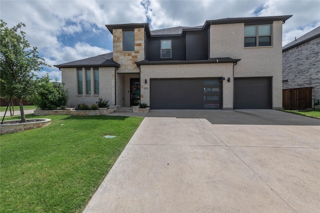 933 Panorama Dr, Allen, TX 75013 - view of front of house with a garage, concrete driveway, a front lawn, and brick siding