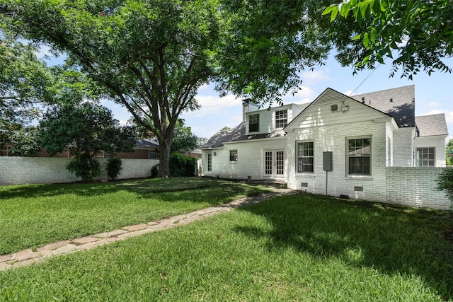3601 Westcliff Rd S, Fort Worth, TX 76109 - back of property featuring french doors, brick siding, crawl space, and a chimney