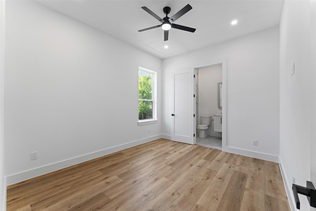 2828 Rochester St, Dallas, TX 75215 - unfurnished bedroom with recessed lighting, light wood-style floors, ensuite bath, and a ceiling fan