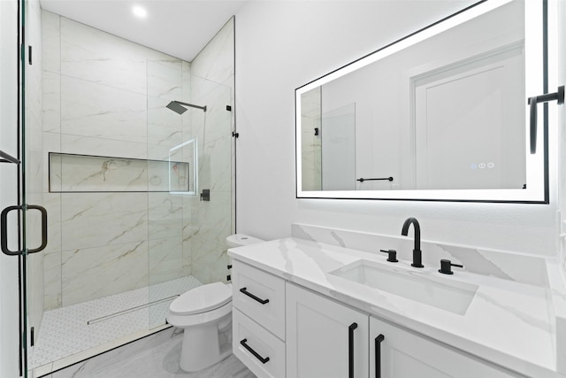 2828 Rochester St, Dallas, TX 75215 - bathroom featuring vanity, a marble finish shower, and recessed lighting