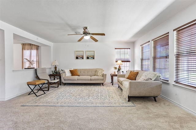 9507 Tallow Berry Dr, Dallas, TX 75249 - carpeted living room with plenty of natural light and ceiling fan