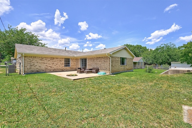 1031 Patricia Dr, Sherman, TX 75090 - rear view of house featuring brick siding, a patio, an outdoor hangout area, and a fenced backyard