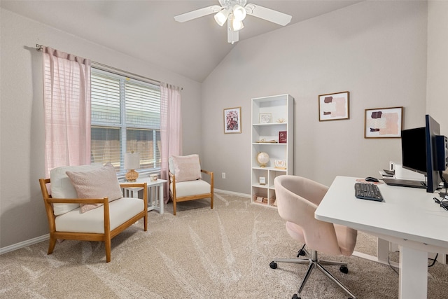 5520 Plata Ln, Benbrook, TX 76126 - carpeted office space with vaulted ceiling and a ceiling fan