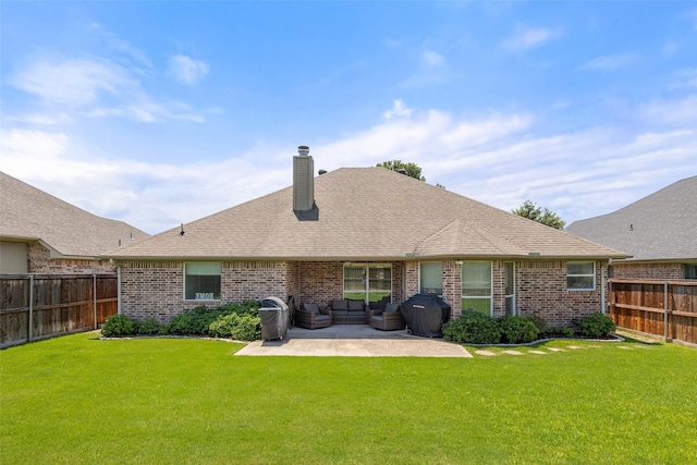 5520 Plata Ln, Benbrook, TX 76126 - back of house with a chimney, a patio, a fenced backyard, and brick siding