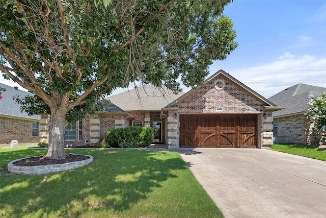 5520 Plata Ln, Benbrook, TX 76126 - view of front of house with an attached garage, brick siding, a front lawn, and concrete driveway