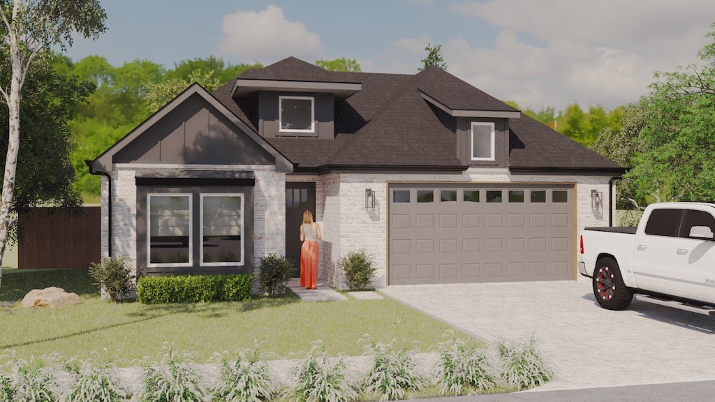19 Greenway Bnd, Pottsboro, TX 75076 - view of front of house with concrete driveway, a garage, roof with shingles, and stone siding