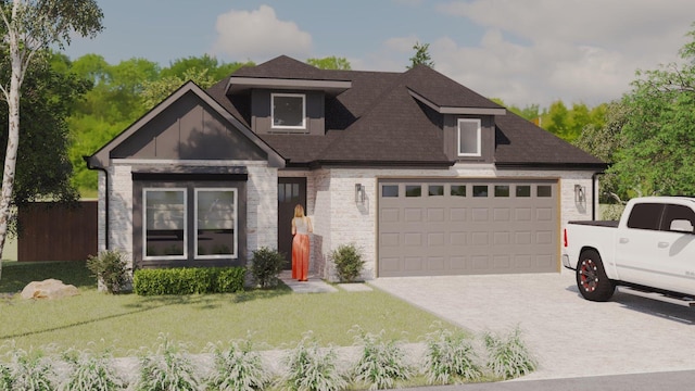 19 Greenway Bnd, Pottsboro, TX 75076 - view of front of house with concrete driveway, a garage, roof with shingles, and stone siding