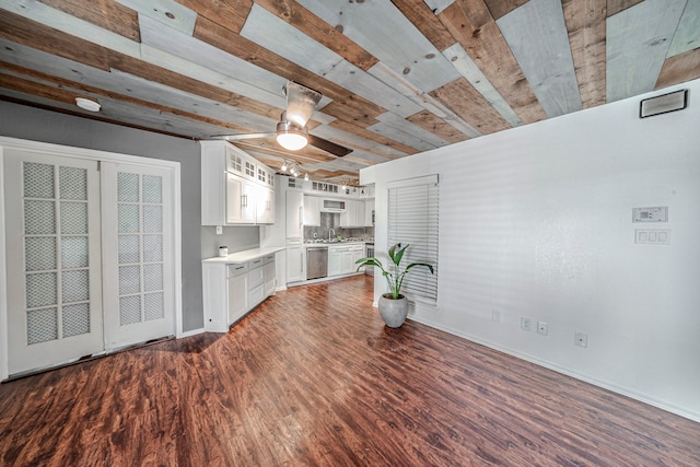 1704 Baird Farm Cir Unit 4104, Arlington, TX 76006 - kitchen with dishwasher, white cabinets, dark wood-style floors, light countertops, and wood ceiling