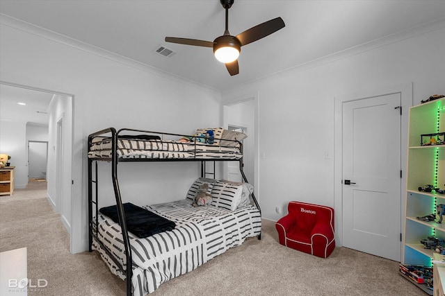 10946 Whispering Path Dr, Shreveport, LA 71106 - bedroom featuring carpet, crown molding, and ceiling fan