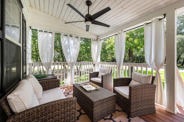 7720 Angelina Dr, Athens, TX 75752 - sunroom / solarium with a ceiling fan, an outdoor living space, and lofted ceiling
