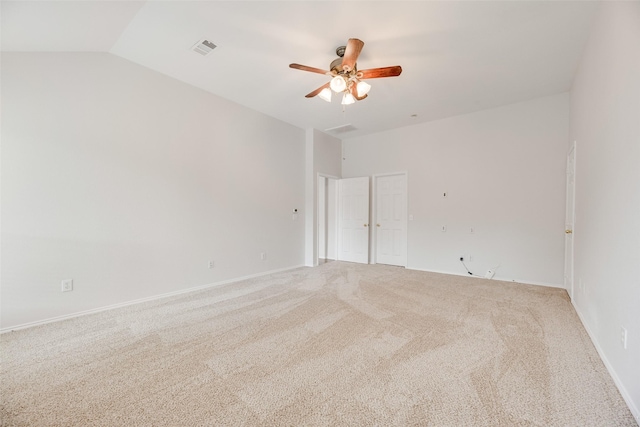 1647 Ash Ln, Corinth, TX 76210 - unfurnished room with light colored carpet, a ceiling fan, and lofted ceiling