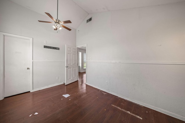 101 Arrowhead St, Fort Worth, TX 76108 - unfurnished bedroom featuring wood finished floors, high vaulted ceiling, and ceiling fan