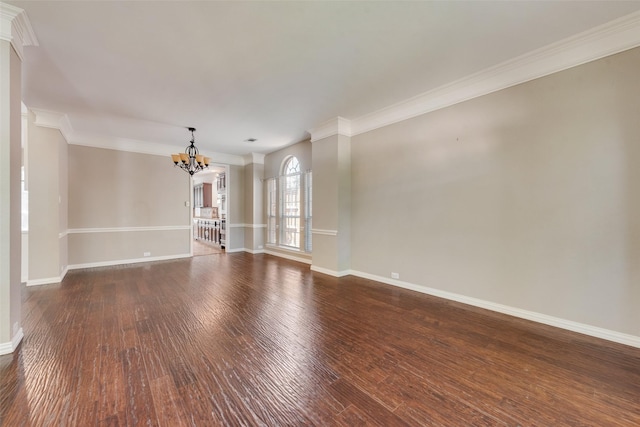 4105 Williams Ct, Grapevine, TX 76051 - unfurnished living room with a chandelier, hardwood / wood-style floors, and crown molding