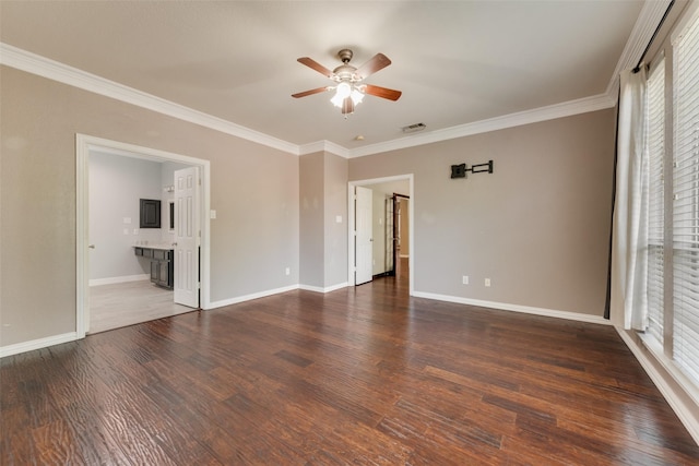 4105 Williams Ct, Grapevine, TX 76051 - spare room featuring ceiling fan, dark wood finished floors, and crown molding