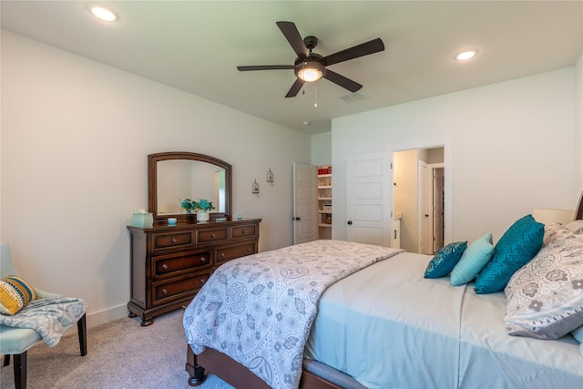 5523 Firewood Trl, Granbury, TX 76048 - bedroom featuring light carpet, a ceiling fan, and recessed lighting