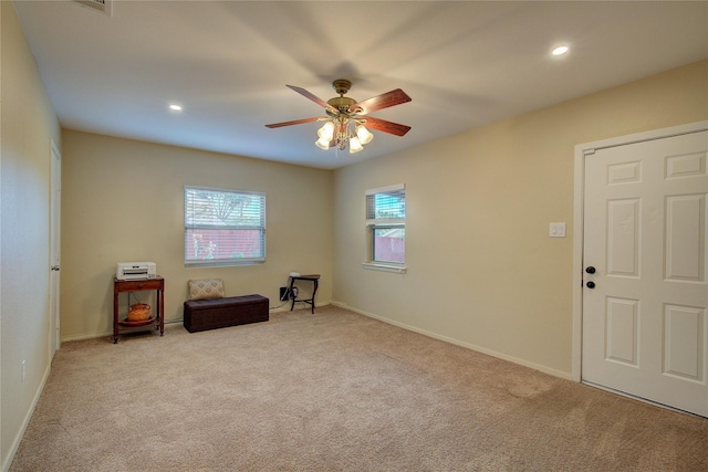 5610 Christie Ln, Garland, TX 75044 - living area featuring carpet flooring, a ceiling fan, and recessed lighting
