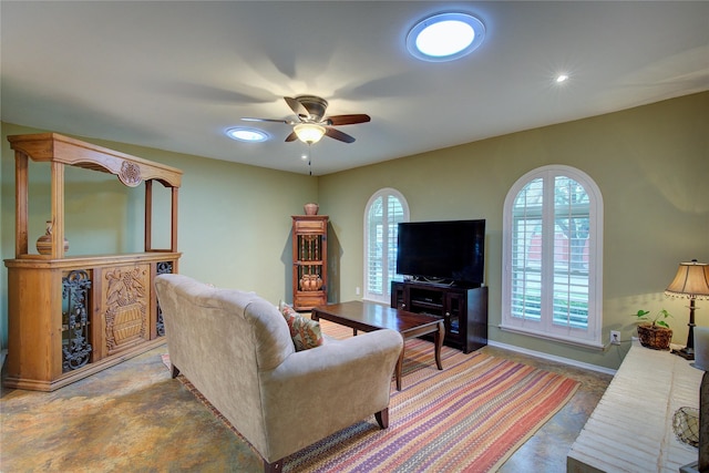 5610 Christie Ln, Garland, TX 75044 - living room featuring a ceiling fan and recessed lighting