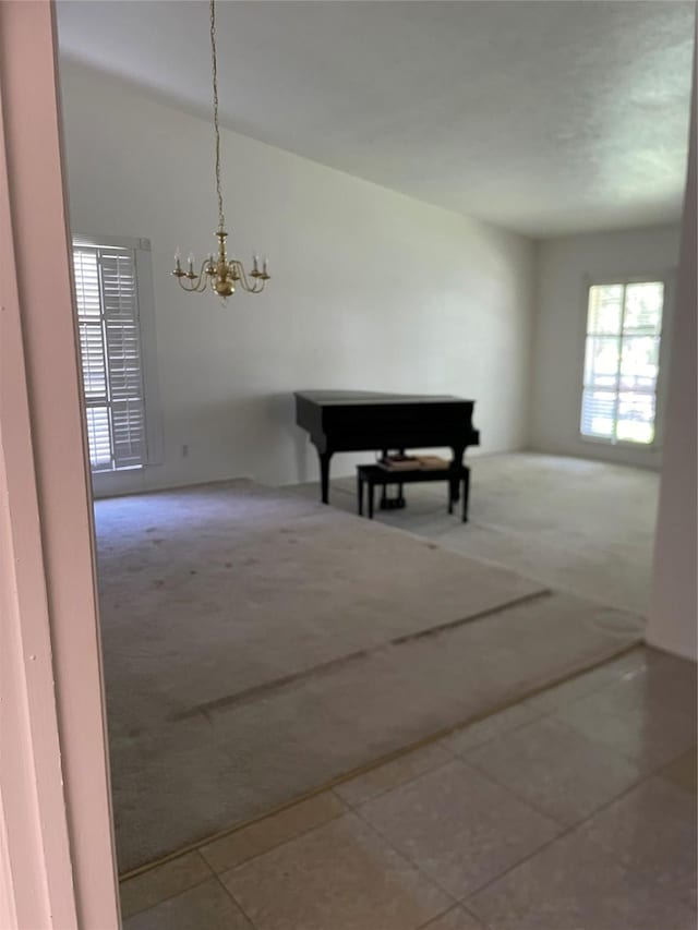 1505 Windy Meadow Dr, Plano, TX 75023 - dining area featuring a chandelier, tile patterned floors, and carpet flooring