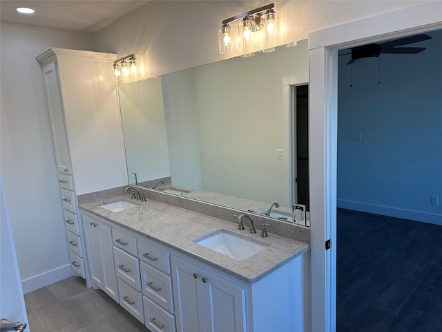 204 Ella St, Whitesboro, TX 76273 - full bathroom featuring double vanity, ceiling fan, and recessed lighting