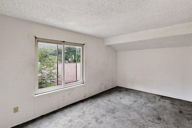 1801 Plantation Rd, Garland, TX 75044 - bonus room featuring a textured ceiling, carpet flooring, and vaulted ceiling