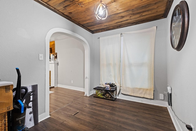 1601 W Bond St, Denison, TX 75020 - office with arched walkways, wooden ceiling, and dark wood-style flooring