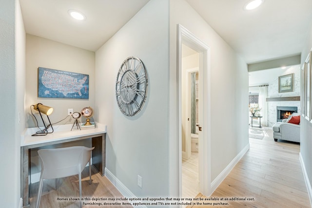 209 Dove Haven Dr, Wylie, TX 75098 - hallway featuring wood finished floors, an office area, and recessed lighting