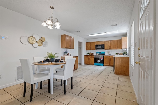 3300 Jacobs Dr, Mckinney, TX 75070 - dining room featuring a chandelier, light tile patterned floors, and a textured ceiling