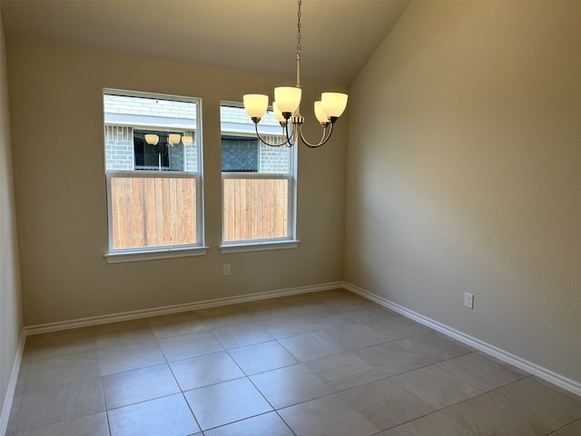 1160 Avery Rd, Granbury, TX 76049 - tiled empty room with a chandelier and vaulted ceiling