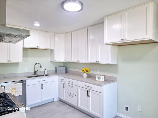 4260 Wilshire Blvd, Dallas, TX 75241 - kitchen with exhaust hood, dishwashing machine, white cabinetry, and light countertops