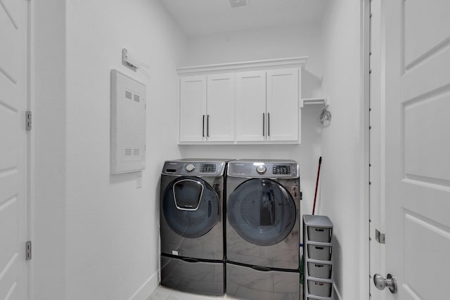 140 Friesian Ln, Waxahachie, TX 75167 - laundry area with washer and clothes dryer, cabinet space, and electric panel