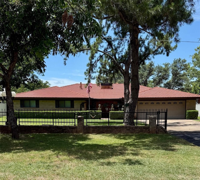 3093 County Road 264, Breckenridge, TX 76424 - ranch-style home with an attached garage, concrete driveway, and a tiled roof
