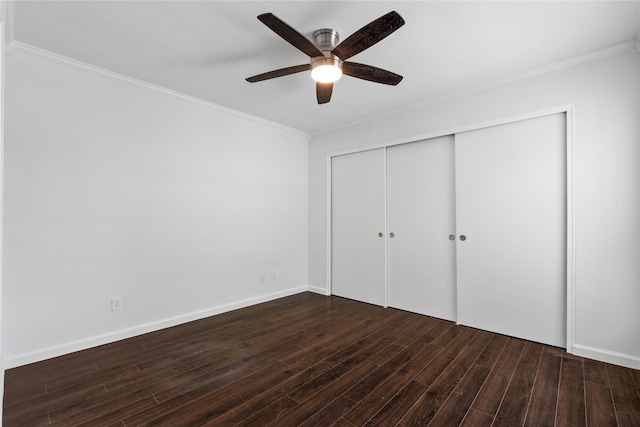 350 W Harwood Rd Unit A, Hurst, TX 76054 - unfurnished bedroom with crown molding, wood finished floors, a closet, and ceiling fan