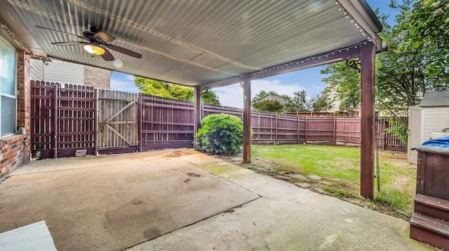 5613 Buttercup Ln, Mckinney, TX 75070 - fenced backyard with ceiling fan, a patio, and a gate