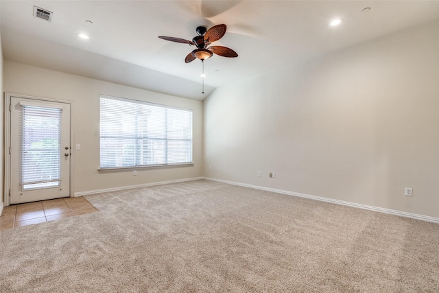 2836 Fordham Rd, Plano, TX 75025 - spare room featuring light carpet, a ceiling fan, light tile patterned flooring, and recessed lighting