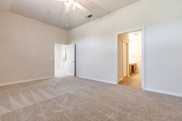 2836 Fordham Rd, Plano, TX 75025 - unfurnished room featuring light carpet, ceiling fan, and high vaulted ceiling