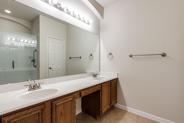 2836 Fordham Rd, Plano, TX 75025 - full bathroom with double vanity, a stall shower, and tile patterned floors