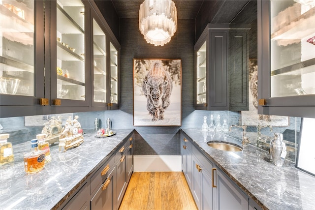 2307 Cedar Elm Ter, Westlake, TX 76262 - indoor wet bar with light wood-style flooring and backsplash