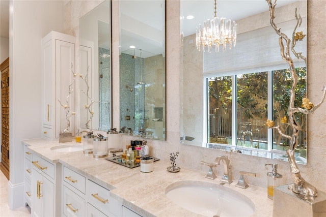 2307 Cedar Elm Ter, Westlake, TX 76262 - bathroom featuring double vanity and a shower with shower door